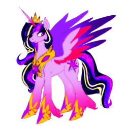 Size: 900x900 | Tagged: safe, artist:skel0sbadlands, twilight sparkle, alicorn, pony, g4, alternate design, colored wings, cutie mark, female, jewelry, looking back, mare, regalia, simple background, solo, spread wings, twilight sparkle (alicorn), unshorn fetlocks, white background, wings