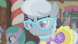 Size: 1280x720 | Tagged: safe, screencap, aura (g4), liza doolots, petunia, silver spoon, tootsie flute, tornado bolt, call of the cutie, g4, angry, glasses, jewelry, necklace, sugarcube corner