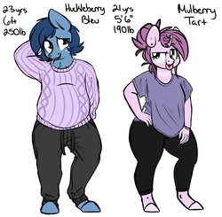 Size: 3474x3400 | Tagged: safe, artist:mulberrytarthorse, oc, oc only, oc:huckleberry bleu, oc:mulberry tart, anthro, bhm, bleuberry, chubby, clothes, couple, fat, female, high res, male, tongue out