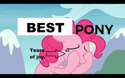 Size: 1280x800 | Tagged: safe, edit, pinkie pie, g4, best pony, correction, crying, ftfy, image macro, meme, tears of joy
