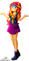 Size: 1004x2096 | Tagged: safe, artist:the-butch-x, part of a set, sunset shimmer, human, equestria girls, g4, my little pony equestria girls: better together, boots, clothes, commission, cute, female, geode of empathy, high heel boots, jacket, leather jacket, legs, nervous, shoes, simple background, skirt, solo, transparent background