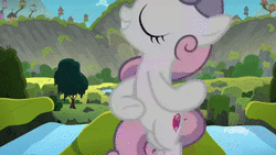 Size: 1920x1080 | Tagged: safe, screencap, sweetie belle, pony, g4, surf and/or turf, animated, female, harmonizing heights, no sound, solo, spinning, webm