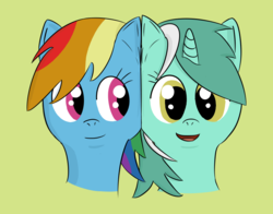 Size: 829x651 | Tagged: safe, artist:php99, derpibooru exclusive, lyra heartstrings, rainbow dash, pony, g4, bust, duo, duo female, female, looking at you, lyradash, shipping