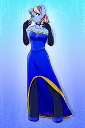 Size: 1440x2160 | Tagged: source needed, useless source url, safe, artist:ray's, oc, oc only, oc:eve scintilla, earth pony, anthro, unguligrade anthro, anthro oc, clothes, dress, evening gloves, female, gloves, long gloves, mare, solo