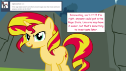 Size: 1280x720 | Tagged: safe, artist:hakunohamikage, sunset shimmer, pony, unicorn, ask-princesssparkle, g4, ask, female, solo, tumblr