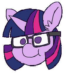 Size: 700x780 | Tagged: safe, artist:threetwotwo32232, twilight sparkle, pony, g4, 30 minute art challenge, animated, blinking, derp, female, glasses, silly, silly pony, simple background, solo, transparent background
