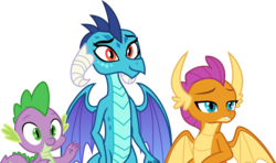 Size: 6827x4050 | Tagged: safe, artist:hendro107, princess ember, smolder, spike, dragon, g4, school daze, .svg available, absurd resolution, claws, dragon trio, dragon wings, dragoness, fangs, female, horns, male, simple background, smiling, spread wings, transparent background, vector, wings