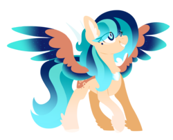 Size: 2961x2394 | Tagged: safe, artist:torusthescribe, oc, oc only, oc:sapphire breeze, pegasus, pony, chest fluff, colored hooves, colored wings, ear fluff, feathered fetlocks, female, gradient wings, high res, mare, multicolored hair, multicolored tail, multicolored wings, raised hoof, simple background, solo, spread wings, transparent background, wings