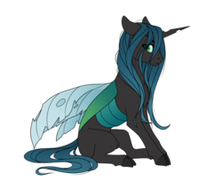 Size: 3400x2900 | Tagged: safe, artist:honiibree, queen chrysalis, changeling, changeling queen, g4, cloven hooves, fangs, female, high res, looking at you, mare, simple background, sitting, solo, transparent background