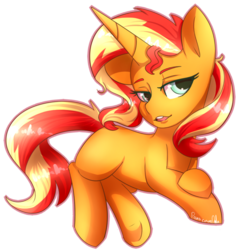 Size: 1024x1070 | Tagged: safe, artist:paintcoloryt, sunset shimmer, pony, unicorn, g4, female, lidded eyes, mare, missing cutie mark, open mouth, simple background, solo, transparent background