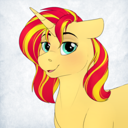 Size: 3000x3000 | Tagged: safe, artist:honiibree, sunset shimmer, pony, unicorn, g4, blushing, female, floppy ears, high res, looking at you, mare, open mouth, simple background, solo, white background