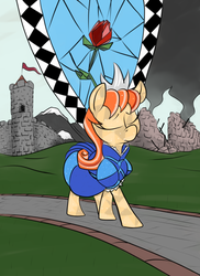 Size: 873x1200 | Tagged: safe, artist:thebathwaterhero, oc, oc only, oc:carnelian charade, crystal pony, pony, clothes, cyoa, dress, solo