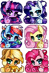 Size: 100x150 | Tagged: safe, artist:clefficia, applejack, fluttershy, pinkie pie, rainbow dash, rarity, twilight sparkle, pony, g4, female, looking at you, mane six, mare, pixel art, simple background