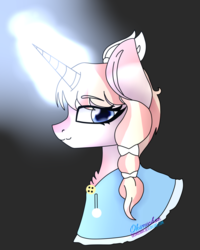 Size: 1024x1281 | Tagged: safe, artist:okimichan, oc, oc only, pony, unicorn, black background, bust, female, magic, mare, portrait, simple background, solo