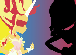 Size: 1022x750 | Tagged: safe, sunset shimmer, equestria girls, g4, colored background, daydream shimmer, sunset satan, sunset's conscience