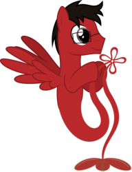 Size: 6400x8345 | Tagged: safe, artist:parclytaxel, oc, oc only, oc:clover spell, genie, genie pony, pegasus, pony, .svg available, absurd resolution, clover, four leaf clover, glasses, hoof hold, male, red and black oc, simple background, smiling, solo, spread wings, stallion, tangled up, tied in a knot, transparent background, vector, wings