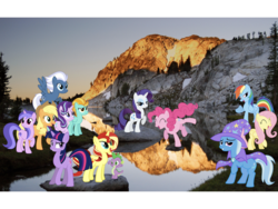 Size: 2048x1536 | Tagged: safe, editor:php77, applejack, fluttershy, lightning dust, night glider, pinkie pie, rainbow dash, rarity, sea swirl, seafoam, spike, starlight glimmer, sunset shimmer, trixie, twilight sparkle, g4, irl, mane seven, mane six, photo, ponies in real life