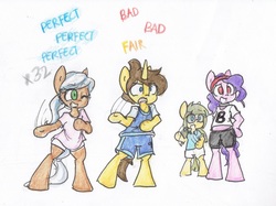 Size: 1824x1364 | Tagged: safe, artist:spheedc, oc, oc:bolly, oc:dream chaser, oc:sphee, oc:velvet sky, earth pony, unicorn, semi-anthro, bipedal, clothes, combo, dancing, female, glasses, male, mare, one eye closed, simple background, stallion, traditional art, white background, wink