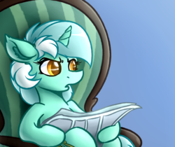 Size: 2804x2359 | Tagged: safe, artist:witchtaunter, lyra heartstrings, pony, unicorn, g4, disgruntled, down beat bear, female, high res, meme, newspaper, ponified meme, sitting, solo, tom and jerry, tom reading the newspaper