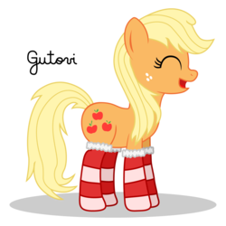 Size: 1389x1389 | Tagged: safe, artist:gutovi, applejack, earth pony, pony, g4, clothes, cute, eyes closed, female, freckles, hatless, jackabetes, mare, missing accessory, open mouth, profile, signature, simple background, socks, solo, striped socks, transparent background