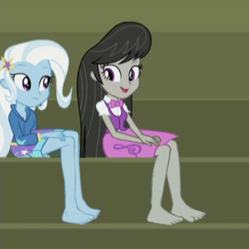 1717806 - safe, edit, edited screencap, editor:grapefruitface, screencap,  octavia melody, trixie, equestria girls, rainbow rocks, barefoot, cropped,  duo, feet - Derpibooru