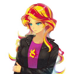 Size: 4000x4000 | Tagged: safe, artist:honnim, sunset shimmer, equestria girls, g4, clothes, crying, female, jacket, looking down, sad, simple background, solo, sunsad shimmer, white background