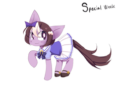 Size: 4093x2894 | Tagged: safe, artist:nemoni, pony, bow, clothes, cute, hair bow, ponified, raised hoof, school uniform, simple background, skirt, solo, special week, uma musume pretty derby, white background