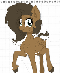 Size: 1385x1665 | Tagged: safe, artist:paskanaakka, derpibooru exclusive, oc, oc only, oc:duck badge, pegasus, pony, derpibooru, butt freckles, chest fluff, colored hooves, derpibooru ponified, ear fluff, eyebrows, female, freckles, mare, meta, ponified, shoulder freckles, smiling, solo, unshorn fetlocks