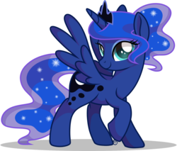 Size: 1024x873 | Tagged: safe, artist:equinepalette, princess luna, alicorn, pony, g4, cute, ethereal mane, female, looking at you, mare, side view, simple background, smiling, solo, spread wings, starry mane, transparent background, wings