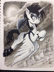 Size: 1536x2048 | Tagged: safe, artist:andy price, alicorn, pony, ankh, crossover, dc comics, death, death of the endless, female, goth, graveyard, grayscale, mare, monochrome, ponified, solo, traditional art, vertigo