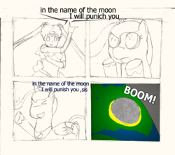 Size: 1696x1500 | Tagged: safe, artist:dontknowhowtodraw, artist:playbabe, princess luna, g4, ><, boom, explosion, eyes closed, funny, gag, misspelling, moon, sailor moon (series), xk-class end-of-the-world scenario