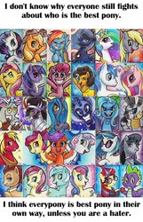 Size: 465x722 | Tagged: safe, artist:christadoodles, edit, editor:therandomone95, apple bloom, applejack, big macintosh, bon bon, cheese sandwich, derpy hooves, discord, dj pon-3, doctor whooves, fluttershy, king sombra, lyra heartstrings, moondancer, nightmare moon, octavia melody, pinkie pie, princess cadance, princess celestia, princess luna, queen chrysalis, rainbow dash, rarity, roseluck, scootaloo, shining armor, spike, sweetie belle, sweetie drops, time turner, trixie, twilight sparkle, vinyl scratch, zecora, alicorn, draconequus, dragon, earth pony, pony, zebra, g4, angry, apple, baby, baby dragon, best pony, cowboy hat, cutie mark crusaders, everypony is beautiful, female, filly, food, happy, hat, heart, looking at you, male, mane seven, mane six, mare, op has a point, smiling, stallion, truth, twilight sparkle (alicorn), wall of tags