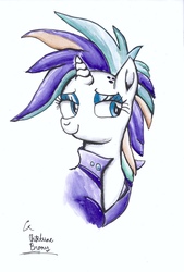 Size: 1594x2358 | Tagged: safe, artist:chiptunebrony, rarity, g4, it isn't the mane thing about you, alternate hairstyle, bust, clean, copic, finished version, ink, looking at you, name, punk, raripunk, restoration, signature, solo, traditional art, watercolor painting