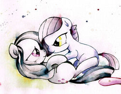 Size: 3011x2353 | Tagged: safe, artist:mashiromiku, limestone pie, marble pie, pinkie pie, g4, high res, traditional art, watercolor painting