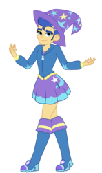 Size: 1300x2190 | Tagged: safe, artist:mashoart, flash sentry, equestria girls, g4, boots, clothes, clothes swap, crossdressing, crossplay, cute, dress, eyelashes, girly sentry, hat, high heel boots, hoodie, looking at you, male, shoes, simple background, skirt, solo, stockings, thigh highs, transparent background, trixie's boots, trixie's clothes, trixie's hat