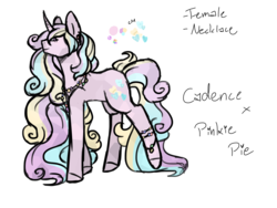 Size: 1600x1200 | Tagged: safe, artist:jaysey, oc, oc only, pony, unicorn, candy necklace, color palette, female, magical lesbian spawn, mare, offspring, parent:pinkie pie, parent:princess cadance, parents:cadancepie, simple background, solo, transparent background