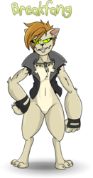 Size: 1581x3009 | Tagged: safe, artist:willdabeard, oc, oc only, oc:breakfang, diamond dog, beige, chest fluff, clothes, female, female diamond dog, gloves, grin, hand on hip, jacket, jewelry, necklace, simple background, smiling, smirk, solo, standing, thighs, transparent background, yellow eyes