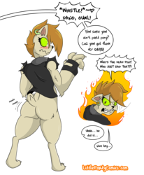 Size: 3960x4800 | Tagged: safe, artist:willdabeard, oc, oc only, oc:breakfang, diamond dog, angry, beige, blushing, butt, clothes, comic, embarrassed, female, female diamond dog, fire, flank, jacket, jiggle, large butt, orange hair, plot, rage, shocked, simple background, thighs, this will end in pain, transparent background, wobble, yellow eyes
