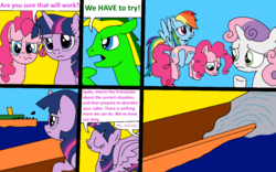 Size: 979x609 | Tagged: safe, artist:didgereethebrony, pinkie pie, rainbow dash, sweetie belle, twilight sparkle, oc, oc:didgeree, alicorn, pony, comic:wreck of the renaissance, g4, carrying, ship, ship sinking, sinking, sinking ship, titanic, twilight sparkle (alicorn)