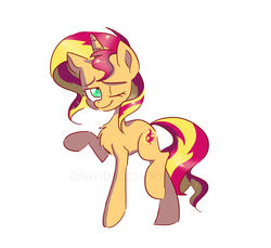 Size: 3257x2978 | Tagged: safe, artist:drawbauchery, sunset shimmer, pony, unicorn, g4, female, high res, mare, one eye closed, smiling, solo