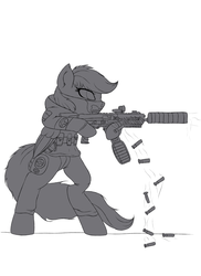 Size: 2205x3031 | Tagged: safe, artist:php97, rainbow dash, pony, g4, drum magazine, female, gun, high res, shotgun, sketch, solo, weapon, wip