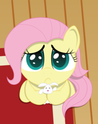 Size: 950x1200 | Tagged: safe, artist:spellboundcanvas, fluttershy, rabbit, g4, bronybait, cute, female, looking at you, plushie, scared, shyabetes, solo
