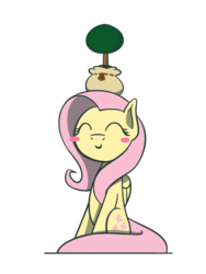 Size: 1350x1800 | Tagged: safe, artist:flutterluv, fluttershy, pegasus, pony, g4, blush sticker, blushing, cute, eyes closed, female, fluttershy day, happy, mare, shyabetes, simple background, sitting, smiling, solo, transparent background, tree, wings