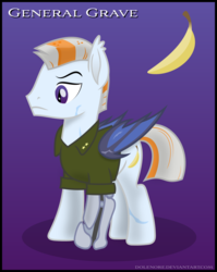 Size: 795x1000 | Tagged: safe, artist:dolenore, oc, oc only, oc:general grave, bat pony, pony, amputee, male, prosthetic limb, prosthetics, solo, stallion