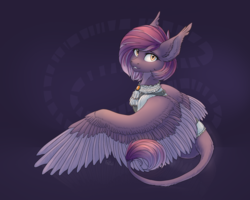 Size: 1024x819 | Tagged: safe, artist:nightskrill, oc, oc only, oc:shadowgale, hybrid, pegasus, pony, sphinx, clothes, ear fluff, ear tufts, female, leonine tail, mare, slit pupils, solo