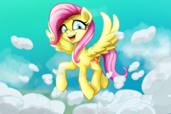 Size: 1200x800 | Tagged: safe, artist:klemm, fluttershy, pegasus, pony, g4, female, open mouth, smiling