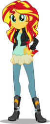 Size: 1229x3000 | Tagged: safe, artist:cyberapple456, sunset shimmer, equestria girls, g4, boots, clothes, digital art, female, head tilt, high heel boots, jacket, looking at you, pants, realistic anatomy, shirt, shoes, simple background, solo, transparent background, vector