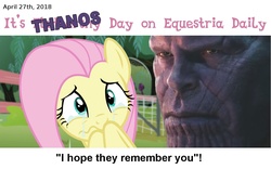 Size: 1280x800 | Tagged: safe, edit, edited screencap, screencap, fluttershy, equestria daily, g4, avengers: infinity war, crying, i hope they remember you, looking at camera, spoilers for another series, thanos