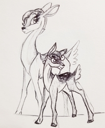 Size: 3024x3671 | Tagged: safe, artist:smirk, rarity, sweetie belle, deer, fawn, g4, deerified, doe, female, high res, monochrome, rarideer, siblings, sisters, species swap, traditional art