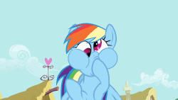 Size: 1200x675 | Tagged: safe, screencap, rainbow dash, pegasus, pony, a bird in the hoof, g4, season 1, animated, cute, dashabetes, derp, faic, female, gif, mare, puffy cheeks, rainbow dash is best facemaker, silly, silly face, silly pony, solo